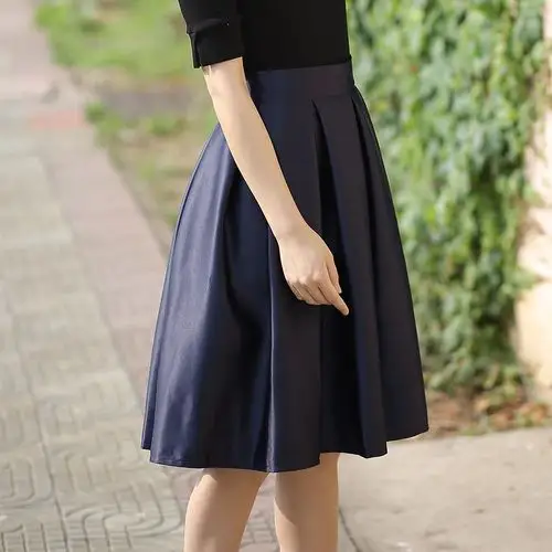 高腰新款半身长裙早春百褶裙色丝西西里