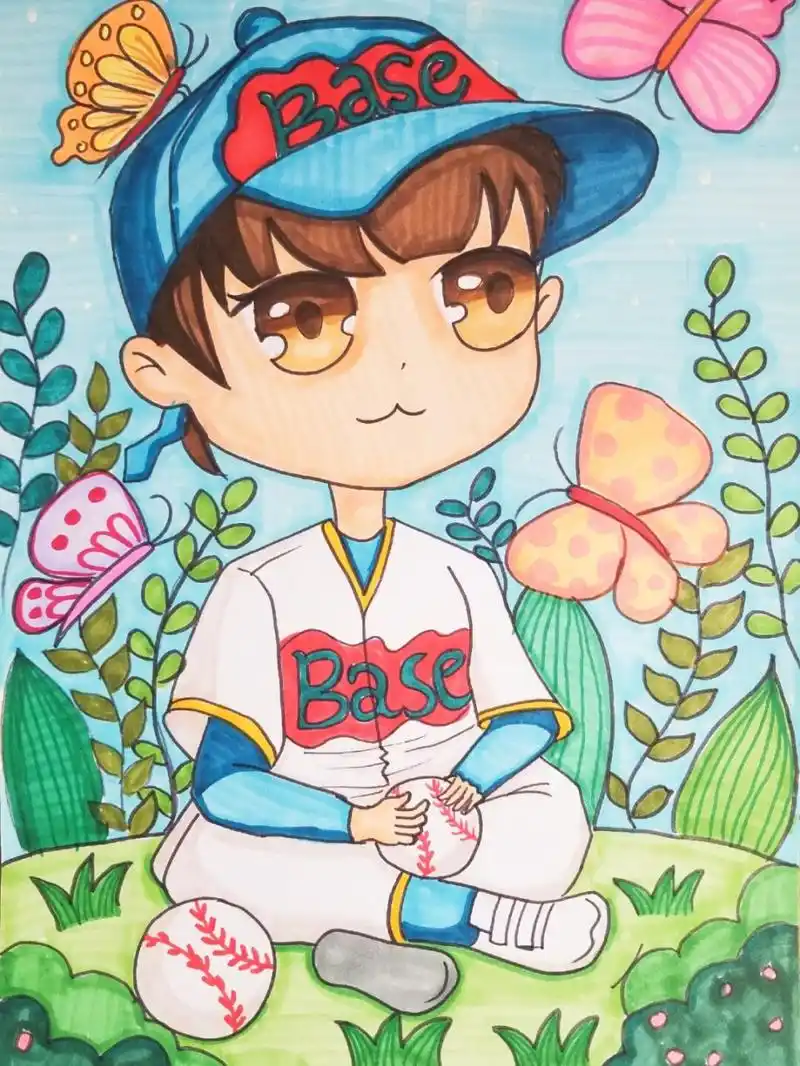 动漫坐姿男孩 马克笔动漫人物,绘画,儿童画 #马克笔手绘