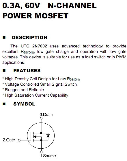 2n7002引脚图与电路等pdf资料下载