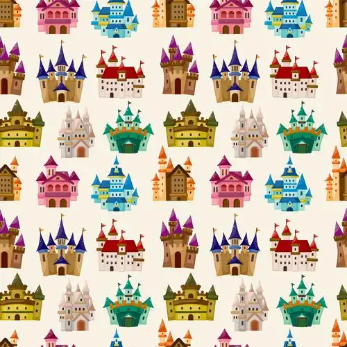 卡通,童话,城堡,无缝,图案
