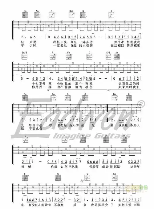 后来吉他谱刘若英c调六线谱标准版