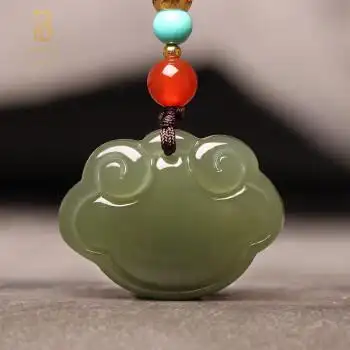 uhfq和田玉青玉如意平安锁小吊坠男女玉石挂件迷你玉坠子随身转运项链