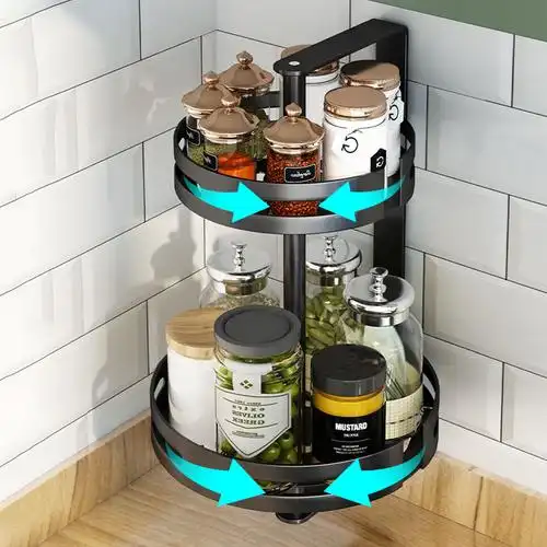 厨房旋转置物架壁挂式打孔油盐酱醋调味料品糖味精瓶罐厨房置物架