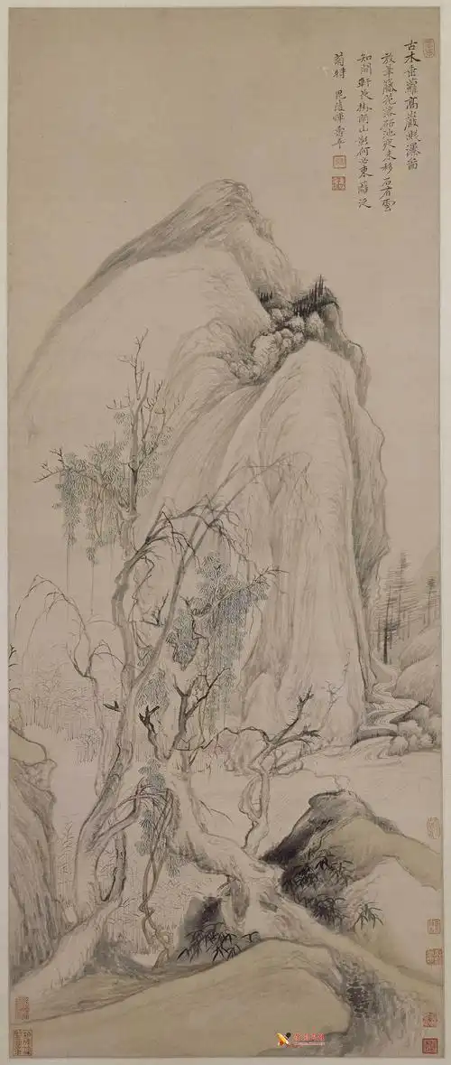 清恽寿平山水画《恽寿平古木垂萝图》赏析