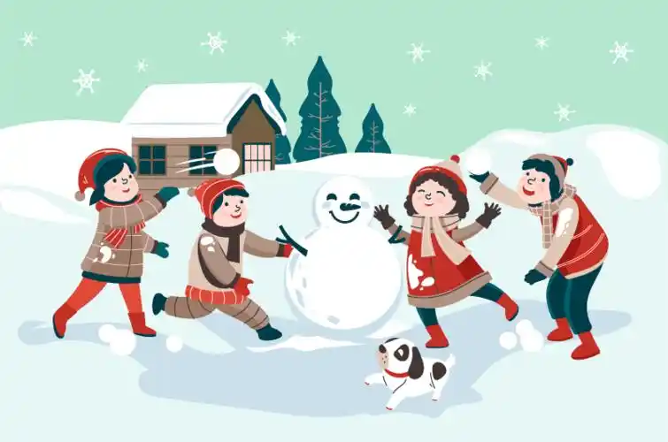 孩子们在雪地里打雪仗矢量素材aieps