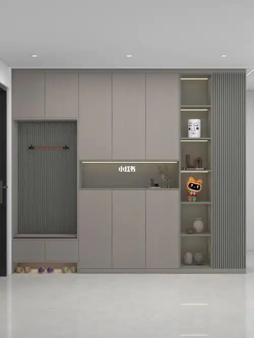 现代极简鞋柜木质格栅设计简约耐看还实用