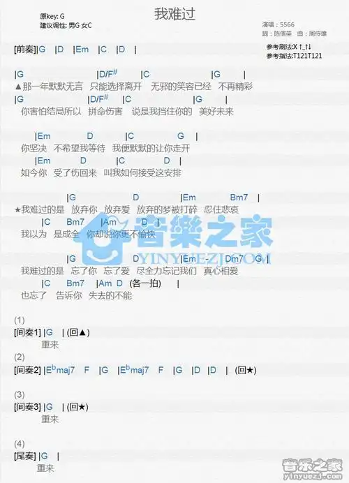 5566我难过尤克里里谱