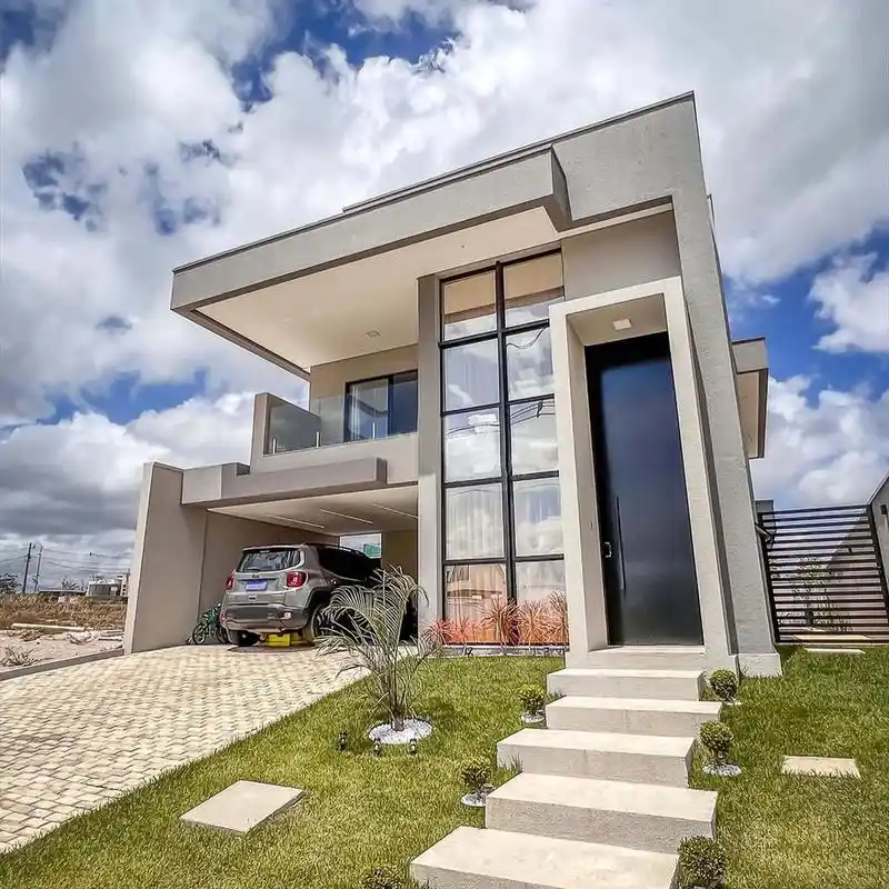 带车库的乡村二层现代风自建别墅#农村自建房 #别墅设计 - 抖音