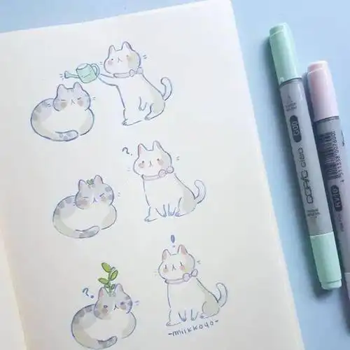马克笔手绘可爱的猫咪马克笔画风萌萌哒