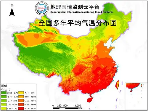 (全国多年平均气温分布图)