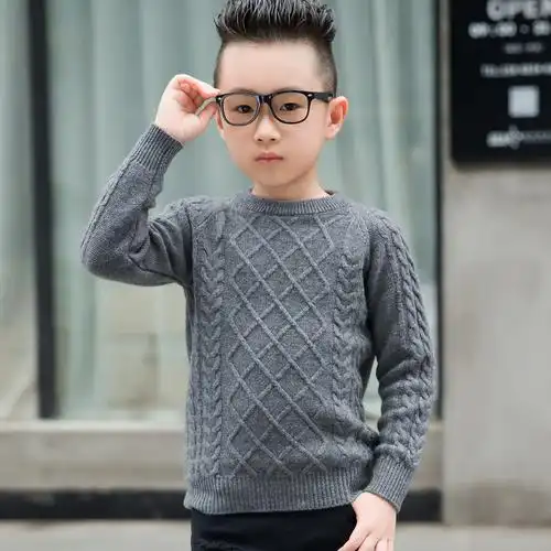 2016秋冬新款童装纯羊毛衫男童毛衣纯色厚款中大童儿童针织打底衫