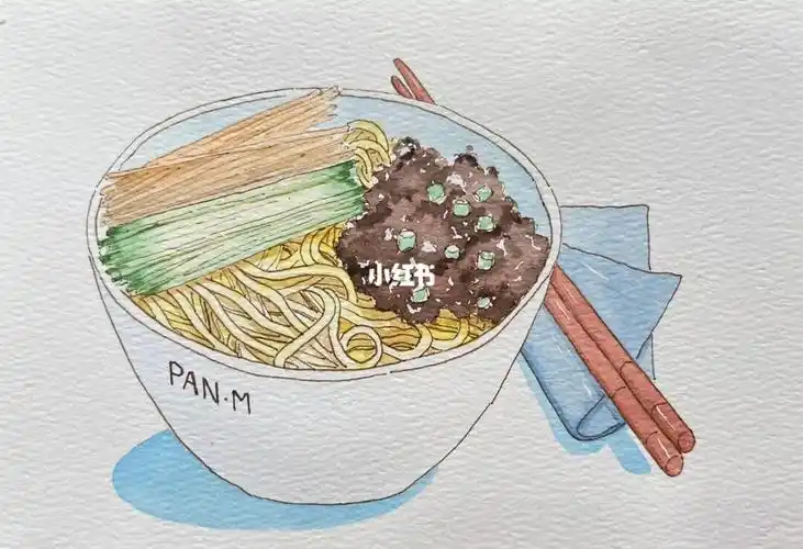 钢笔淡彩炸酱面