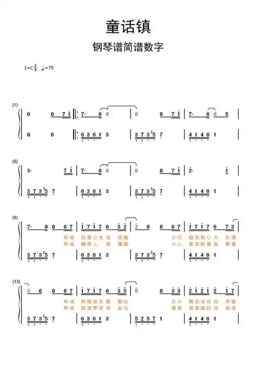 >>童话镇钢琴谱简谱数字乐谱