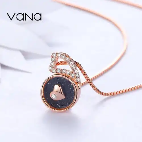 vana玫瑰金爱心纯银项链女小众18k金锁骨链生日情人节礼物送女友