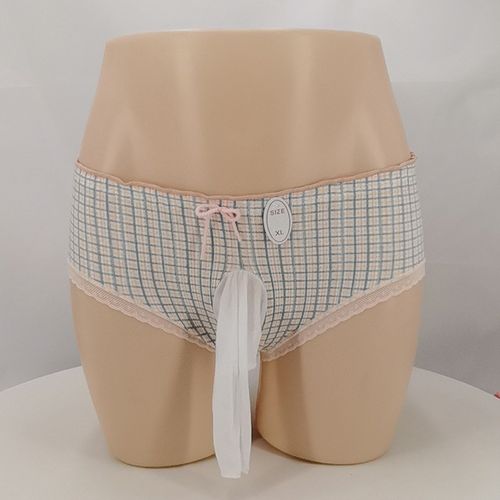 男士日系格子可爱带jj套囊袋女装大佬中腰棉三角裤伪娘包蛋内裤男