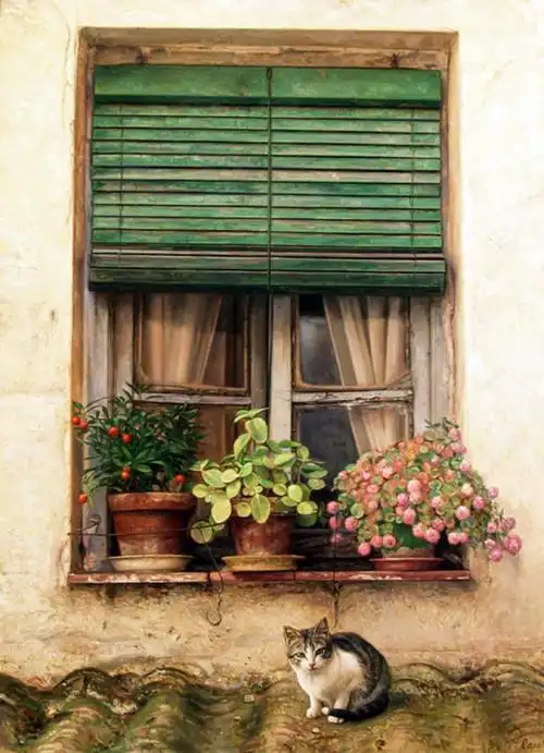 种满鲜花的阳台.西班牙插画家antonio capel作品.