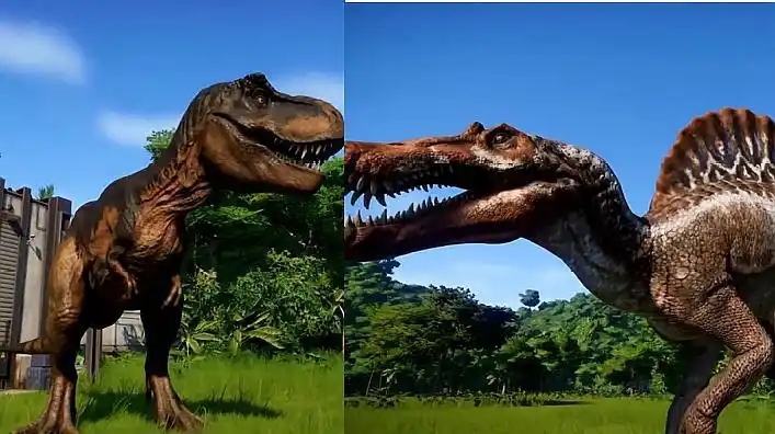 霸王龙vs棘背龙,谁更强大呢-游戏视频-搜狐视频