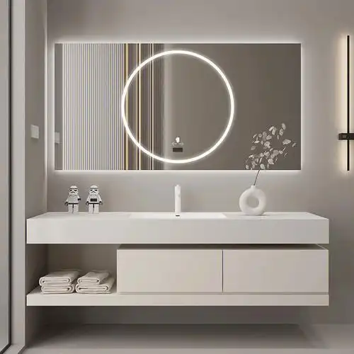 奶油色岩板无缝陶瓷盆浴室洗手洗脸台盆柜