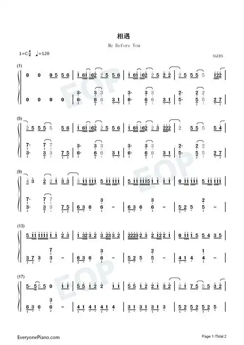 相遇-c调简单版-时代少年团双手简谱预览1-钢琴谱文件(五线谱,双手