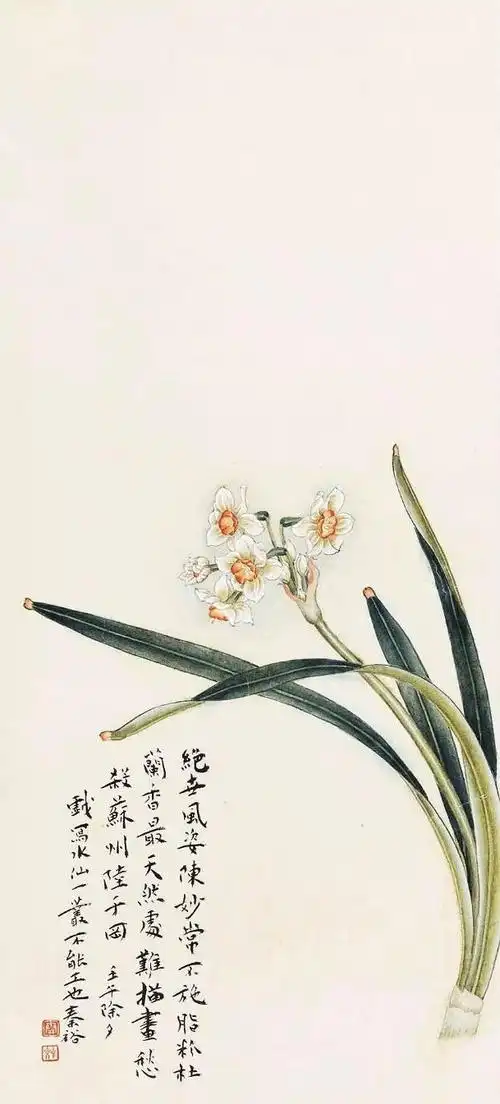 近现代名家画笔下的水仙,冰姿雪色,各有千秋!_张大千