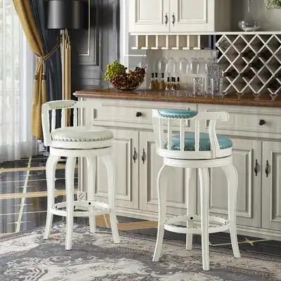 欧式吧台椅吧台凳全实木靠背美式酒吧椅子旋转家用吧台真皮高脚凳