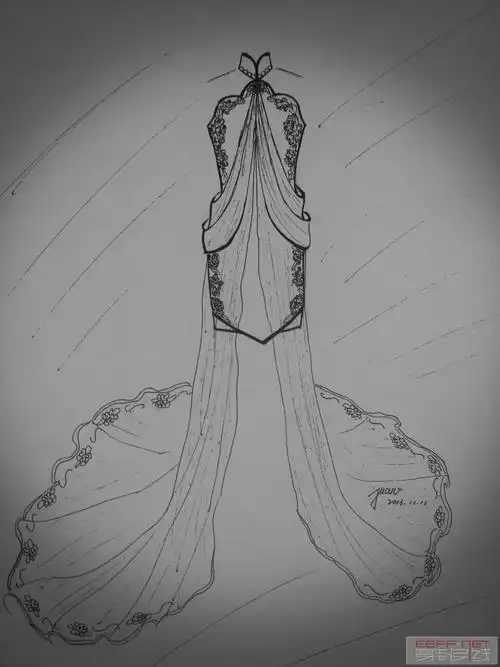 中国风礼服手绘稿-服装画/服装设计手稿 - 穿针引线服装论坛
