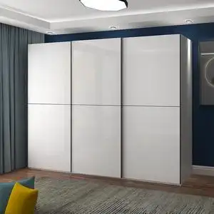 卧室推拉门衣柜高光现代经济型组装移门衣橱家用储物收纳柜子定制