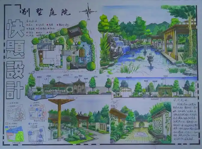 别墅庭院快题设计马克笔