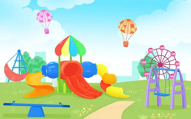 素材白色缤纷儿童游乐园母婴娱乐卡通儿童海报蓝天白云下的游乐设施