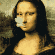 蒙娜丽莎gif恶搞gif抽烟gif吐烟圈gif