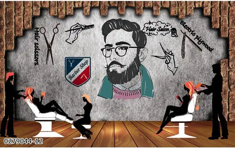 理发店专用墙纸网红理发店背景墙壁纸美发店洗头区墙纸发廊装修自粘