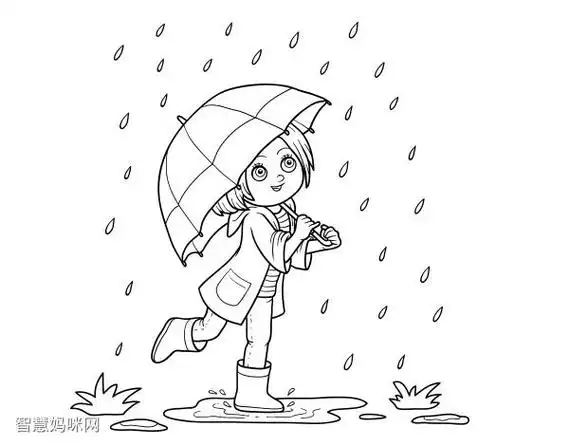 雨中撑伞的女孩简笔画图片