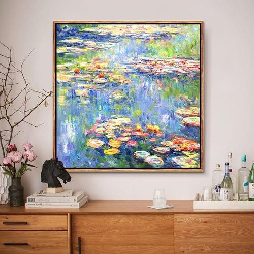 莫奈睡莲手绘油画装饰画风景花卉古典印象派名画客厅玄关卧室挂画