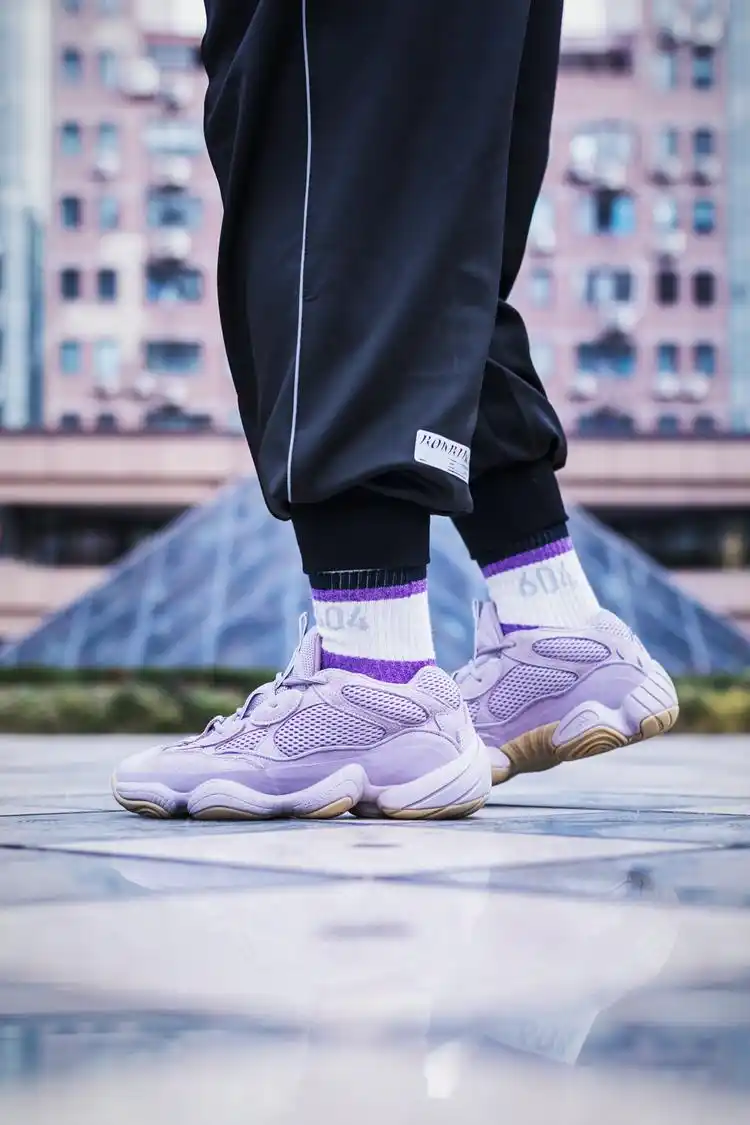 yeezy椰子500灭霸紫薰衣草搭配展示上脚图