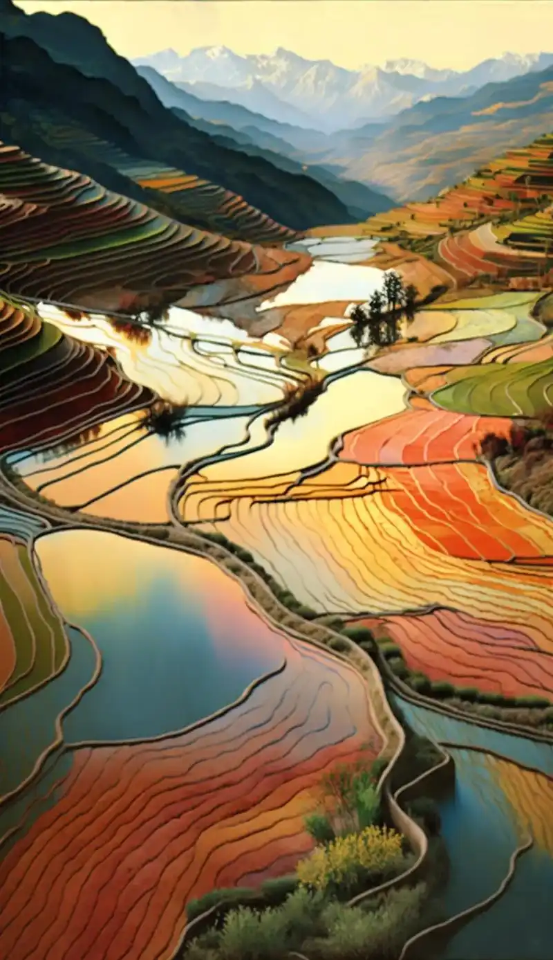 梯田美景.哈尼族的梯田是真正的大地艺术,站在田垄间,低头是一 - 抖音