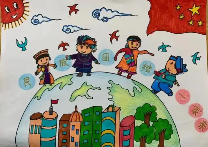 民族团结共筑中国梦儿童画绘画一等奖