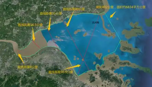 杭州湾有多宽,以及有哪些主要桥梁呢,我们在地图上看看
