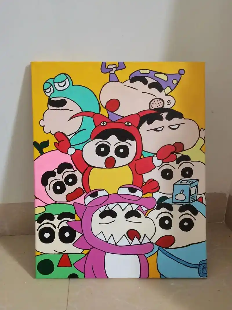 蜡笔小新手绘丙烯画装饰画绘画步骤