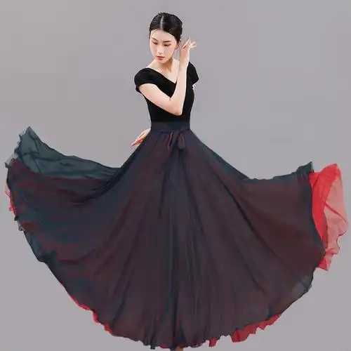 720度大摆裙两面穿广场舞半身裙现代舞新疆演出古典舞蹈服女长裙 图片