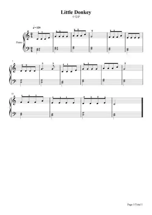 小毛驴钢琴谱宝宝巴士c调流行钢琴五线谱