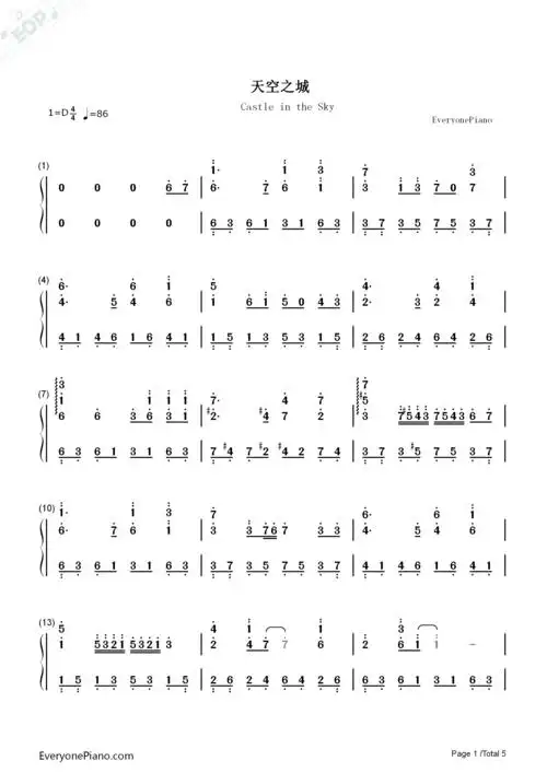 天空之城-狂野版双手简谱预览1-钢琴谱文件(五线谱,双手简谱,数字谱