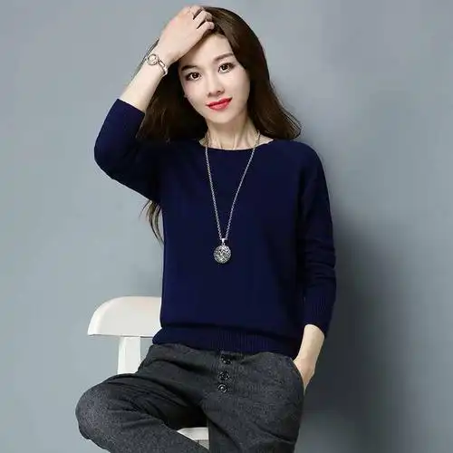 羊毛衫女100%纯羊毛低领打底衫女秋冬毛衣短款宽松针织薄款毛衫