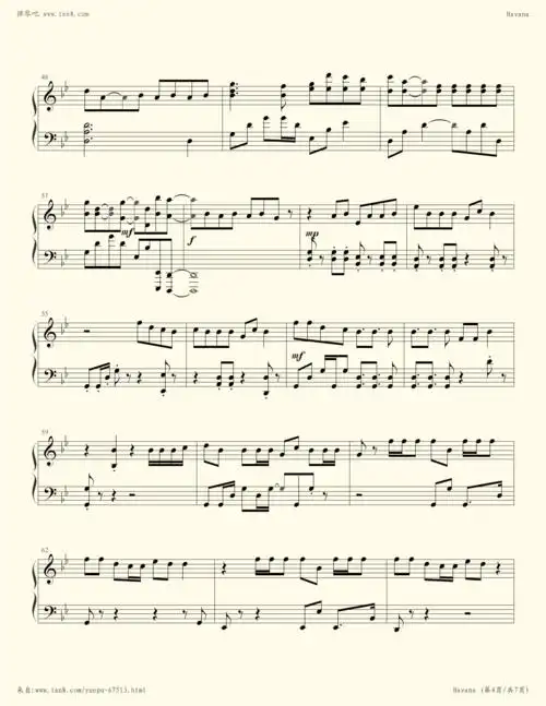 《havana,钢琴谱》完整版,7级,camila cabello(五线谱 钢琴曲 指法)