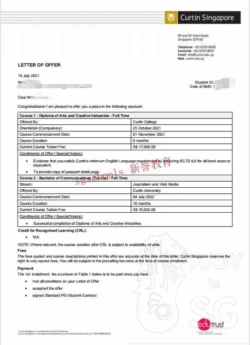 新加坡billy学长 的想法: 又获澳洲科廷大学新加坡校区2份录取offer