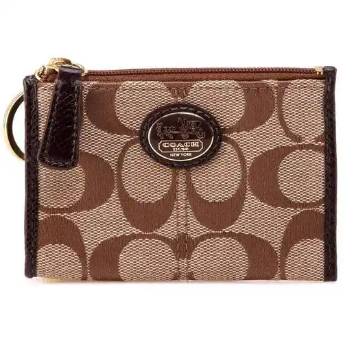 coach 蔻驰 女款经典logo棕色帆布零钱包 47101 bkhma xy 京东自营