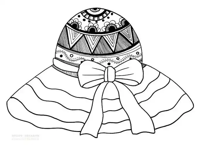 疏密的变化用水彩笔为太阳帽的蝴蝶结涂色使画面形成黑白与色彩的鲜明