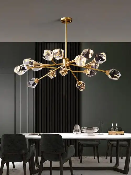 后现代轻奢全铜吊灯简约北欧客厅水晶吊灯餐厅卧室样板房钻石灯具