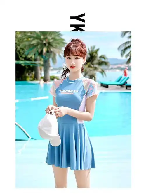 游泳衣女泳衣女初高中学生保守遮肚温泉上游泳少女学游泳课泳装8323