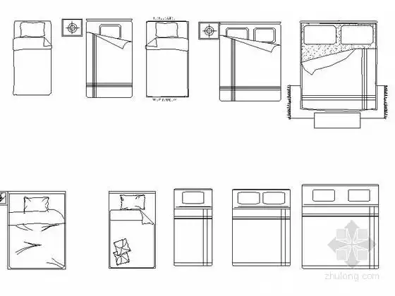 高档现代床平面cad图块下载-室内cad图块-筑龙室内设计论坛
