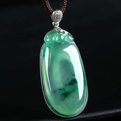 缅甸天然a货翡翠18k金扣头冰种满绿飘花福贝吊坠9.56g含绳重